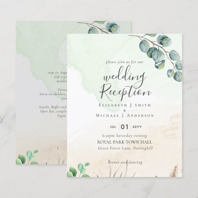 Budget Eucalyptus Greenery Wedding RECEPTION Party (Front/Back)