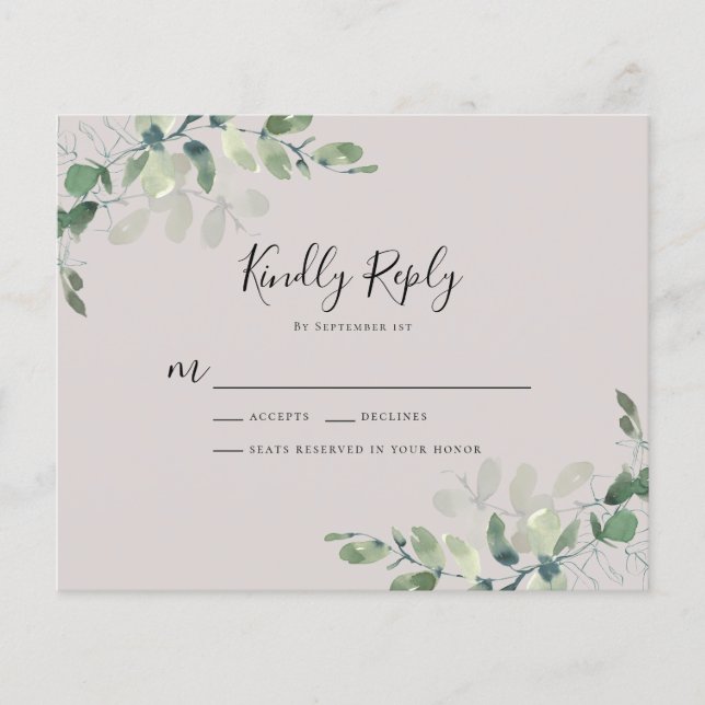 BUDGET Eucalyptus Greenery Wedding RSVP Card (Front)