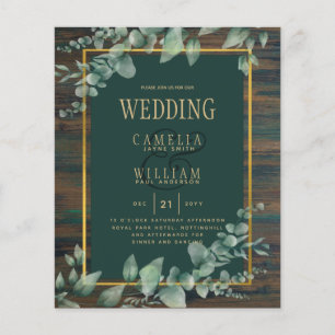 BUDGET Eucalyptus Greenery WEDDING Rustic Wood QR  Flyer