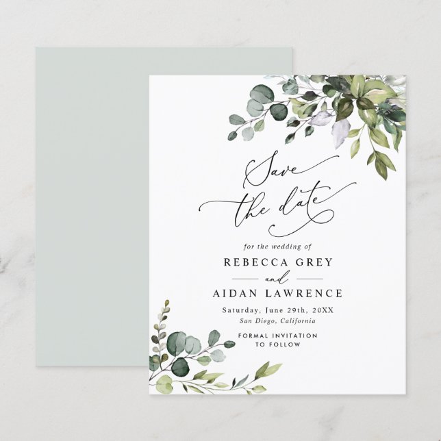 Budget Eucalyptus Greenery Wedding Save the Date (Front/Back)