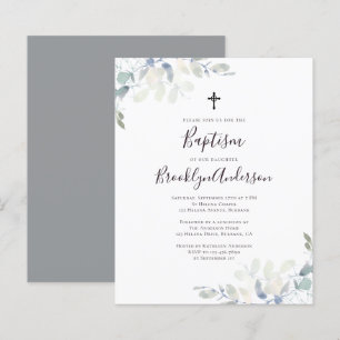 Budget Eucalyptus Grey Baptism Invitation