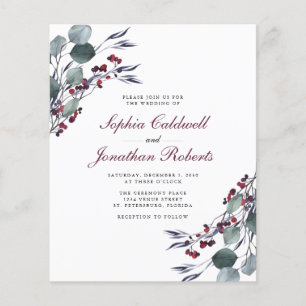 Budget Eucalyptus Holly Berries Wedding Invitation