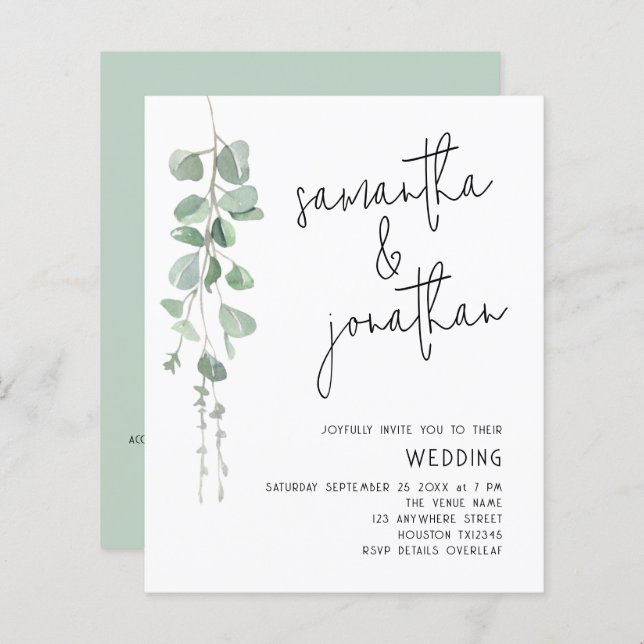 Budget Eucalyptus Informal Wedding Invitation (Front/Back)