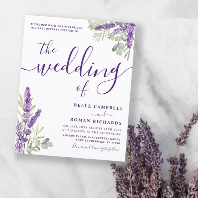 Budget Eucalyptus & Lavender Wedding Invitation (Creator Uploaded)