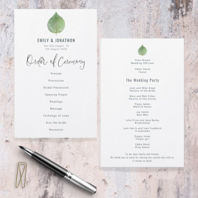 Budget Eucalyptus Leaf Script Wedding Program  (Creator Uploaded)