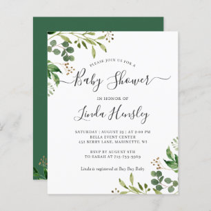 Budget Eucalyptus Leaves Baby Shower Invitations