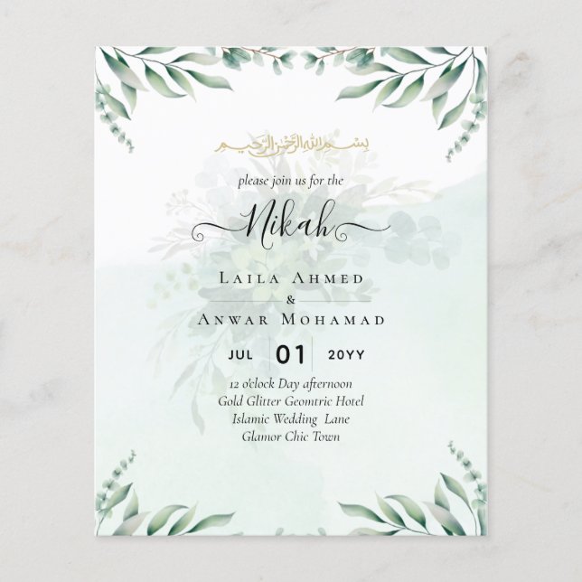 Budget Eucalyptus Leaves Greenery Wedding QR CODE Flyer (Front)