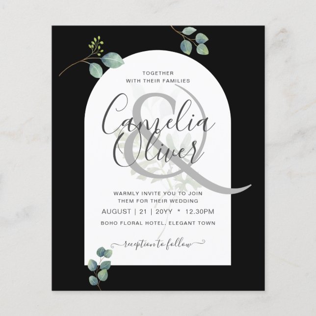 BUDGET Eucalyptus Leaves Overlay Arch Wedding Flyer (Front)