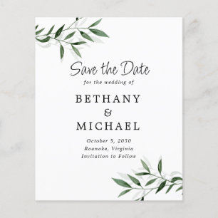 Budget Eucalyptus Leaves Wedding Save the Date