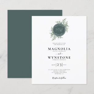 BUDGET Eucalyptus Monogram Wedding Invitation