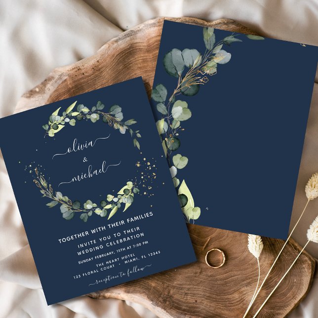 Budget Eucalyptus Navy Blue Wedding Invitations Flyer (Creator Uploaded)