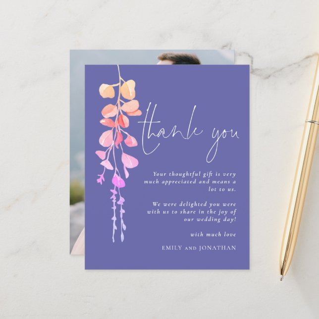 Budget Eucalyptus Periwinkle Photo Thank You (Front/Back In Situ)