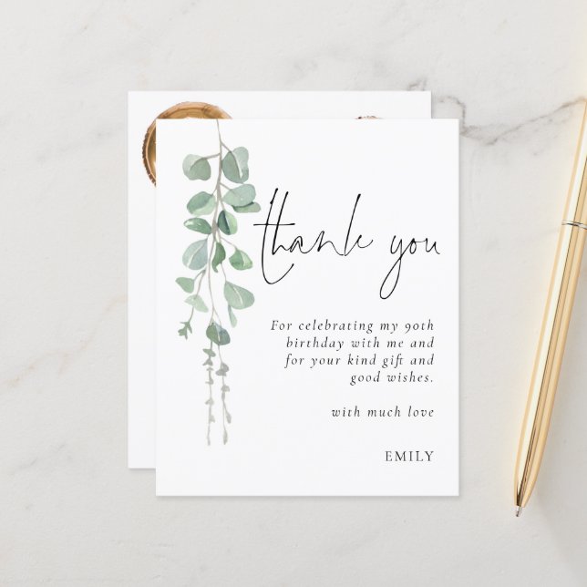 Budget Eucalyptus Photo 90th birthday Thank You (Front/Back In Situ)
