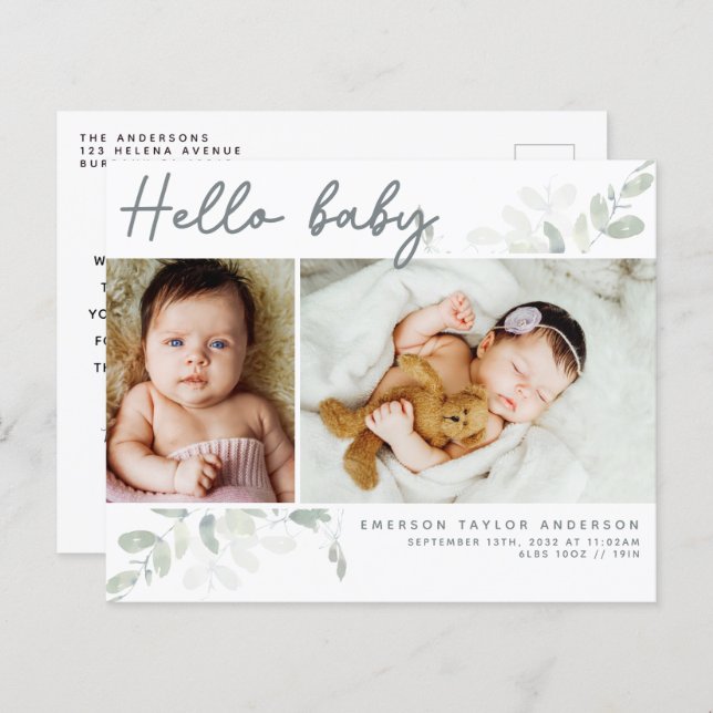 Budget Eucalyptus Photo Hello Baby Postcard (Front/Back)