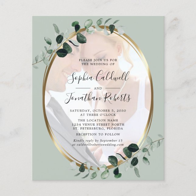 Budget Eucalyptus Photo Website RSVP Sage Wedding (Front)