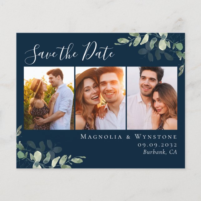 Budget Eucalyptus Photo Wedding Save the Date  (Front)