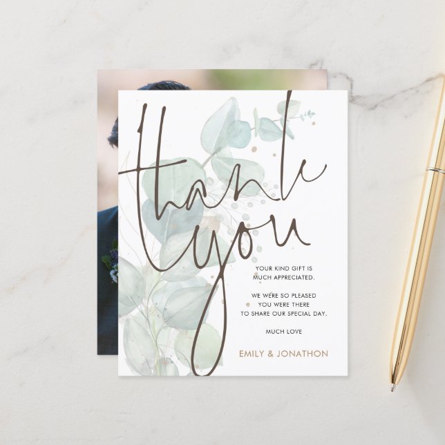 Budget Eucalyptus Photo Wedding Thank You (Front/Back In Situ)