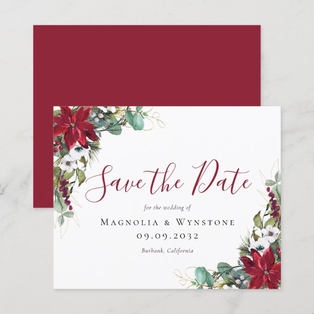 BUDGET Eucalyptus Poinsettia Save The Date (Front/Back)