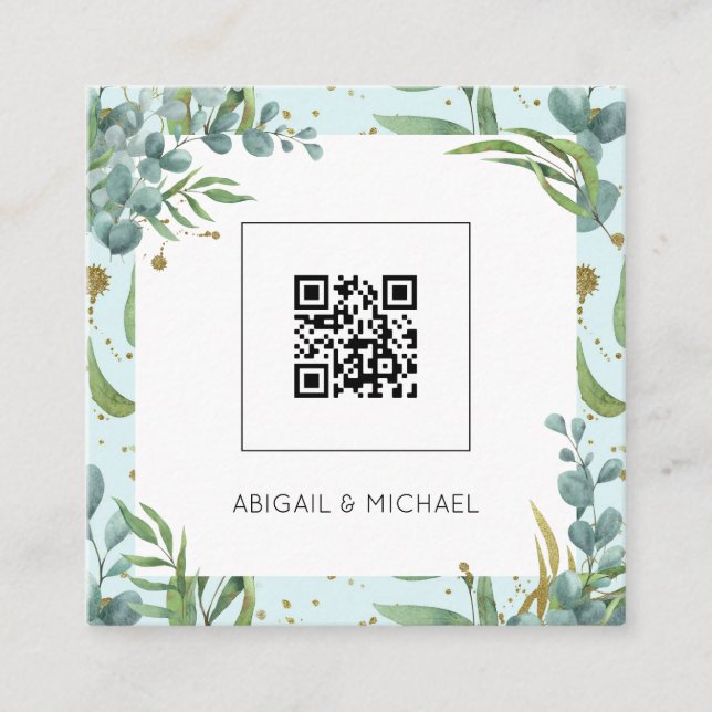 Budget Eucalyptus QR Code Boho Wedding Invitation (Front)