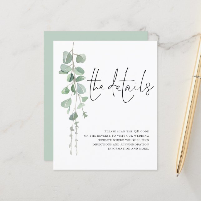 Budget Eucalyptus QR Code Wedding Detail Enclosure (Front/Back In Situ)
