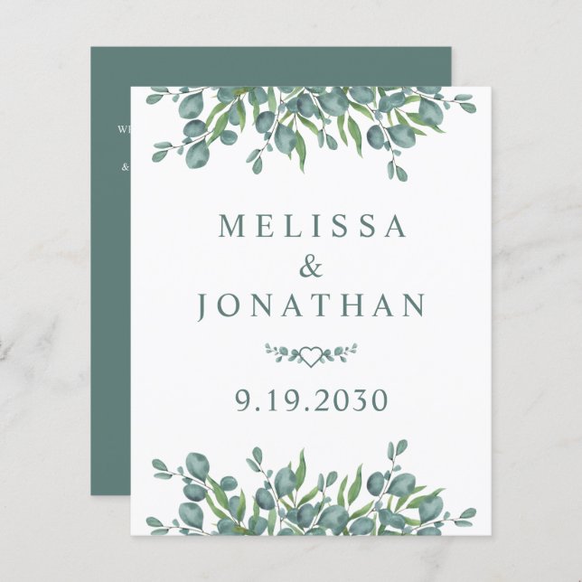 Budget Eucalyptus QR Code Wedding Invitation (Front/Back)