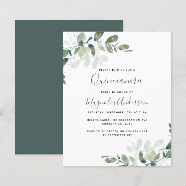 BUDGET Eucalyptus Quinceanera Party Invitation (Front/Back)