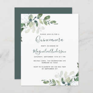 BUDGET Eucalyptus Quinceanera Party Invitation