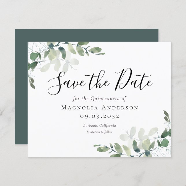 BUDGET Eucalyptus Quinceañera Save The Date (Front/Back)