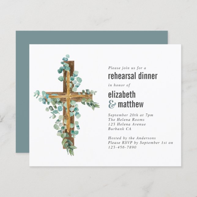Budget Eucalyptus Rehearsal Dinner Invitation (Front/Back)