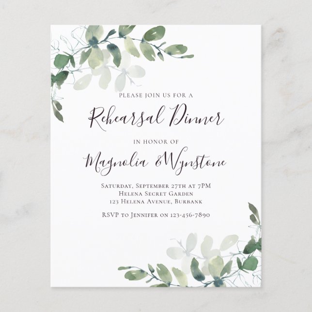 Budget Eucalyptus Rehearsal Dinner Invitation (Front)