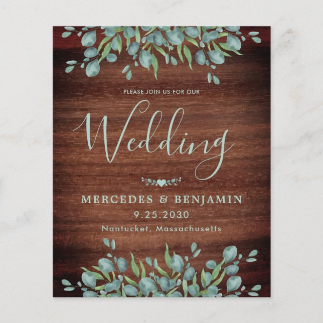 Budget Eucalyptus Rustic QR Code Wedding Invite (Front)