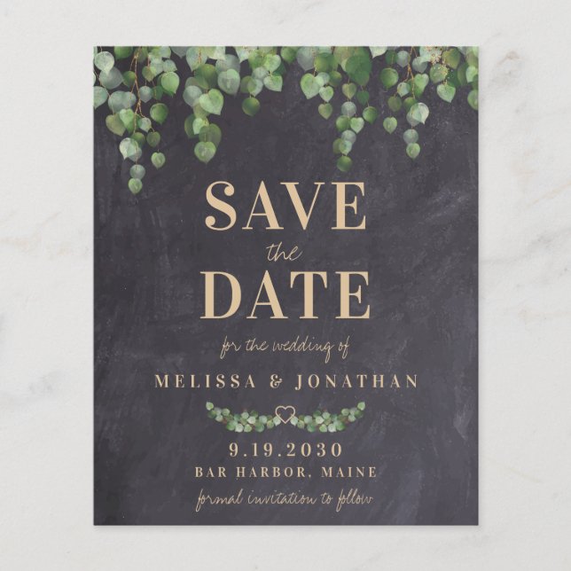 Budget Eucalyptus Rustic Save The Date Postcard (Front)