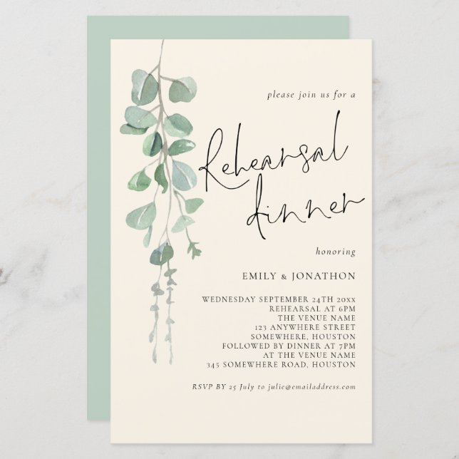 Budget Eucalyptus Sage Cream Rehearsal Dinner (Front/Back)