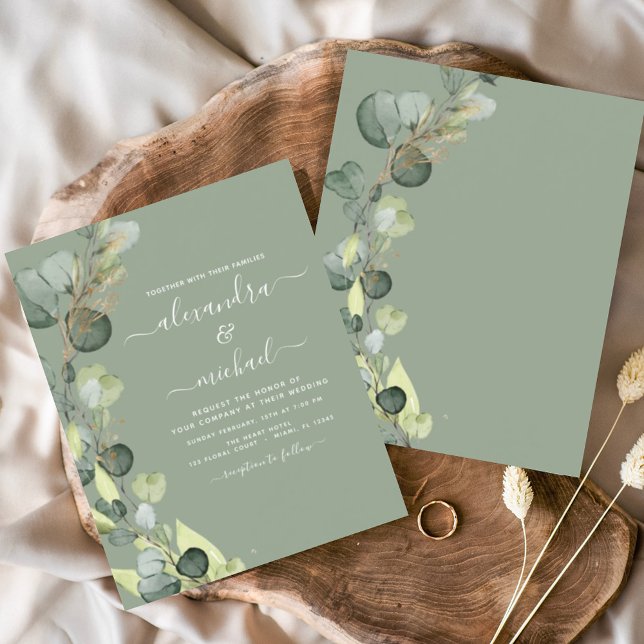 Budget Eucalyptus Sage Green Wedding Invitation Flyer (Creator Uploaded)
