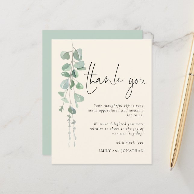 Budget Eucalyptus Sage Ivory Thank You (Front/Back In Situ)