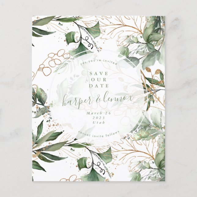 Budget Eucalyptus  Save The Date Boho Circle Flyer (Front)