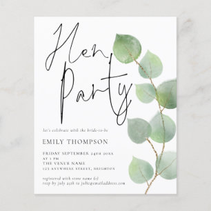 Budget Eucalyptus Script Hen Party Invitation