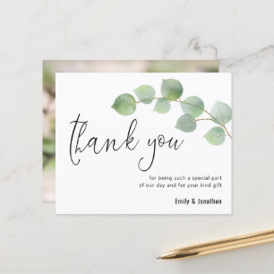 Budget Eucalyptus Script Photo Wedding Thank You