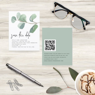 Budget Eucalyptus Script QR Code Save The Date