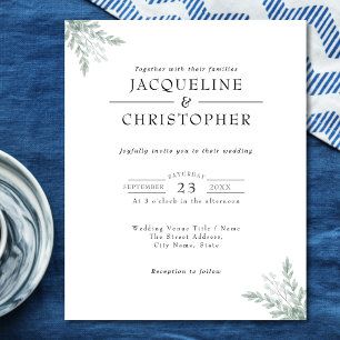 Budget Eucalyptus Simple Modern Wedding Invitation Flyer