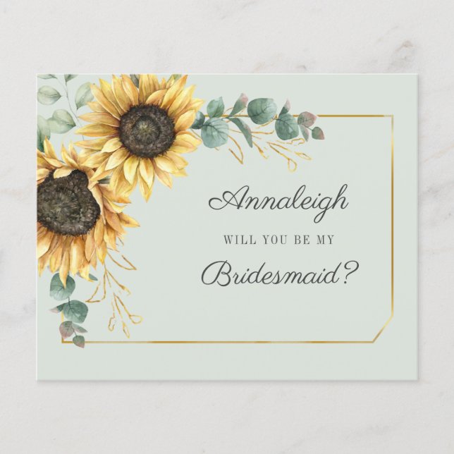 Budget Eucalyptus Sunflower Be My Bridesmaid (Front)
