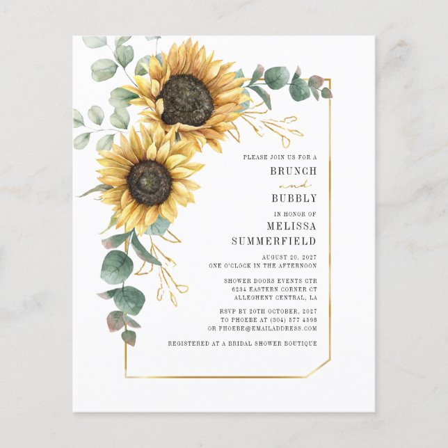 Budget Eucalyptus Sunflower Floral Brunch Bubbly (Front)