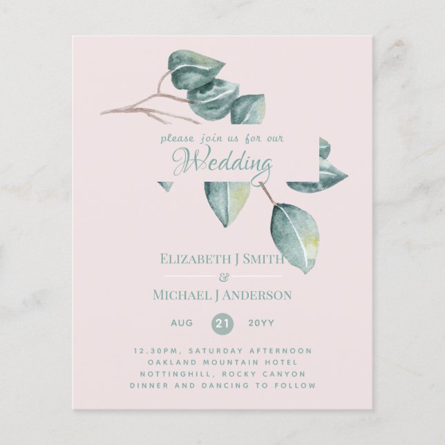 Budget Eucalyptus Vert Feuilles Mariage Invite (Devant)