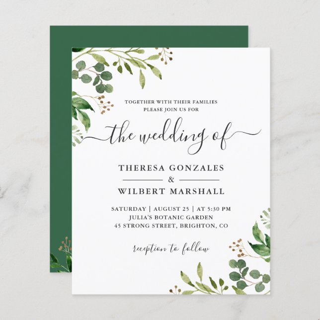 Budget Eucalyptus Vert Feuilles Mariage Invite (Devant / Derrière)