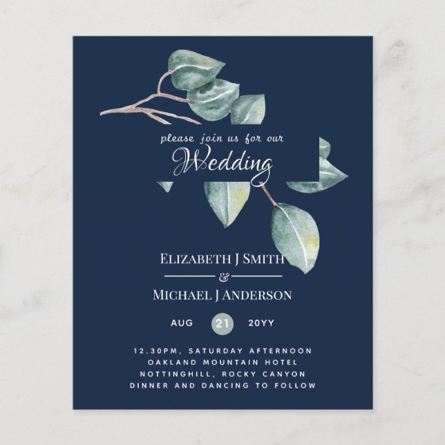 Budget Eucalyptus Vert Feuilles Mariage Invite (Devant)