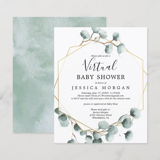 Budget Eucalyptus Virtual Baby Shower Invitation (Front/Back)