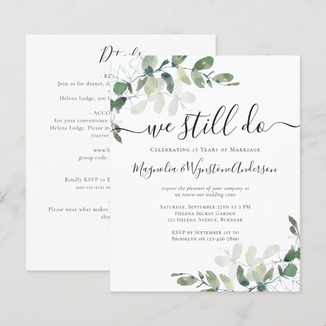 Budget Eucalyptus Vow Renewal Invitation (Front/Back)