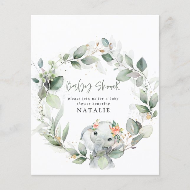 budget eucalyptus watercolor foliage baby shower  (Front)