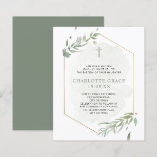 Budget Eucalyptus Watercolor Green & Gold Baptism