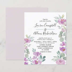 Budget Eucalyptus Watercolor Pink Wedding Invite